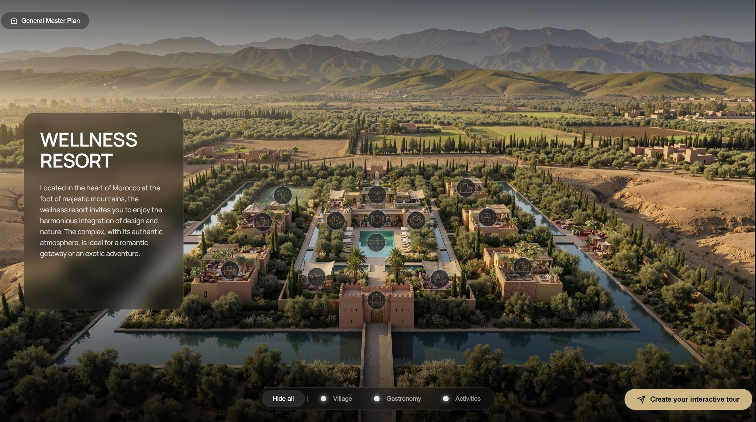 Интерфейс GenPlan — Resort Master Plan с навигацией по зонам